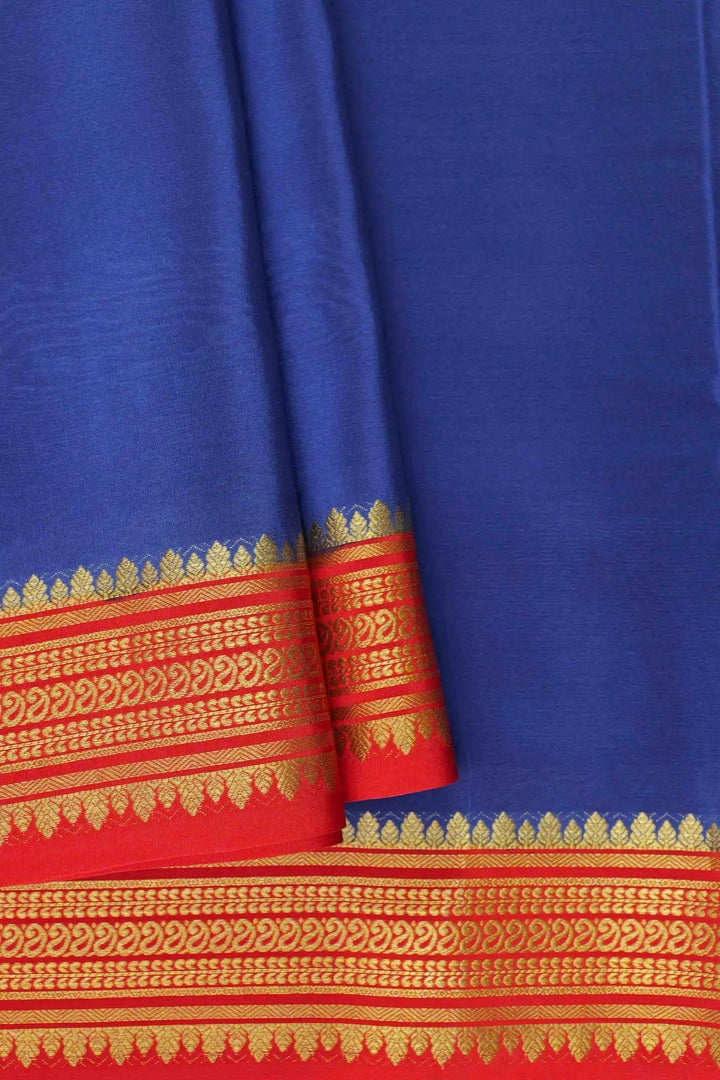 Mysore Silk Saree in blue with red and gold border