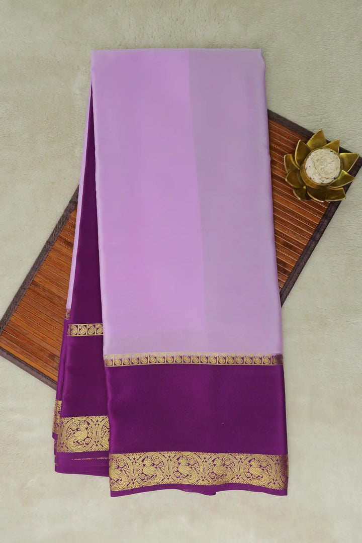  Mysore Silk Saree in light and dark purple with peacock border