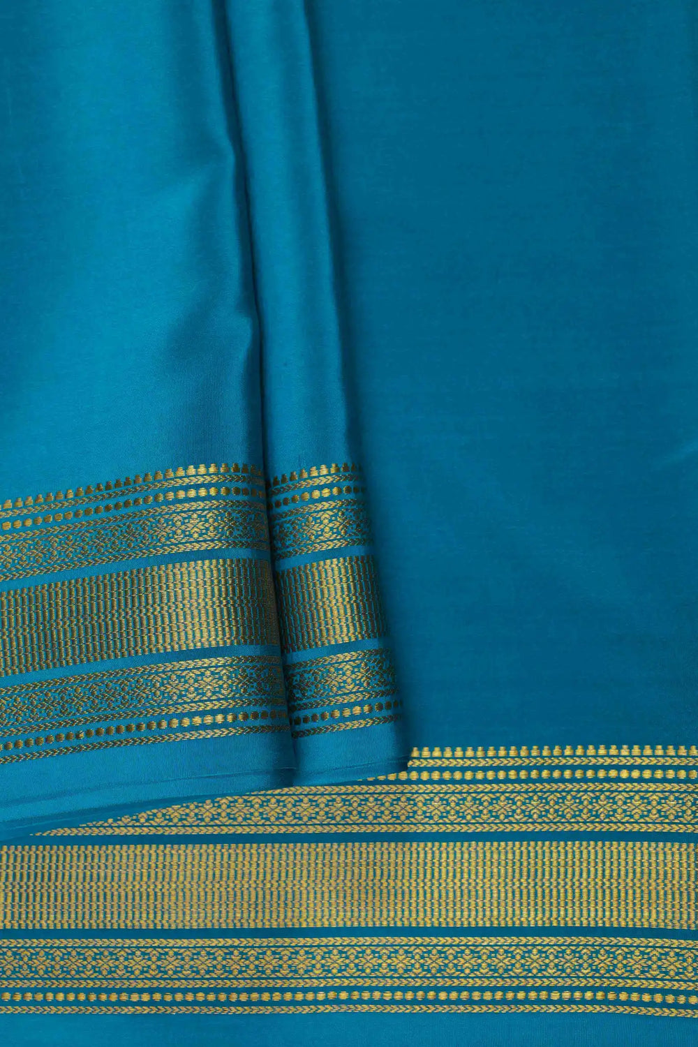 Mysore Silk Saree in peacock blue with golden border