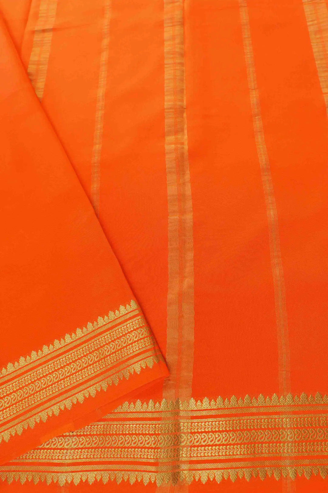 Mysore Silk Saree in purple body with orange pallu