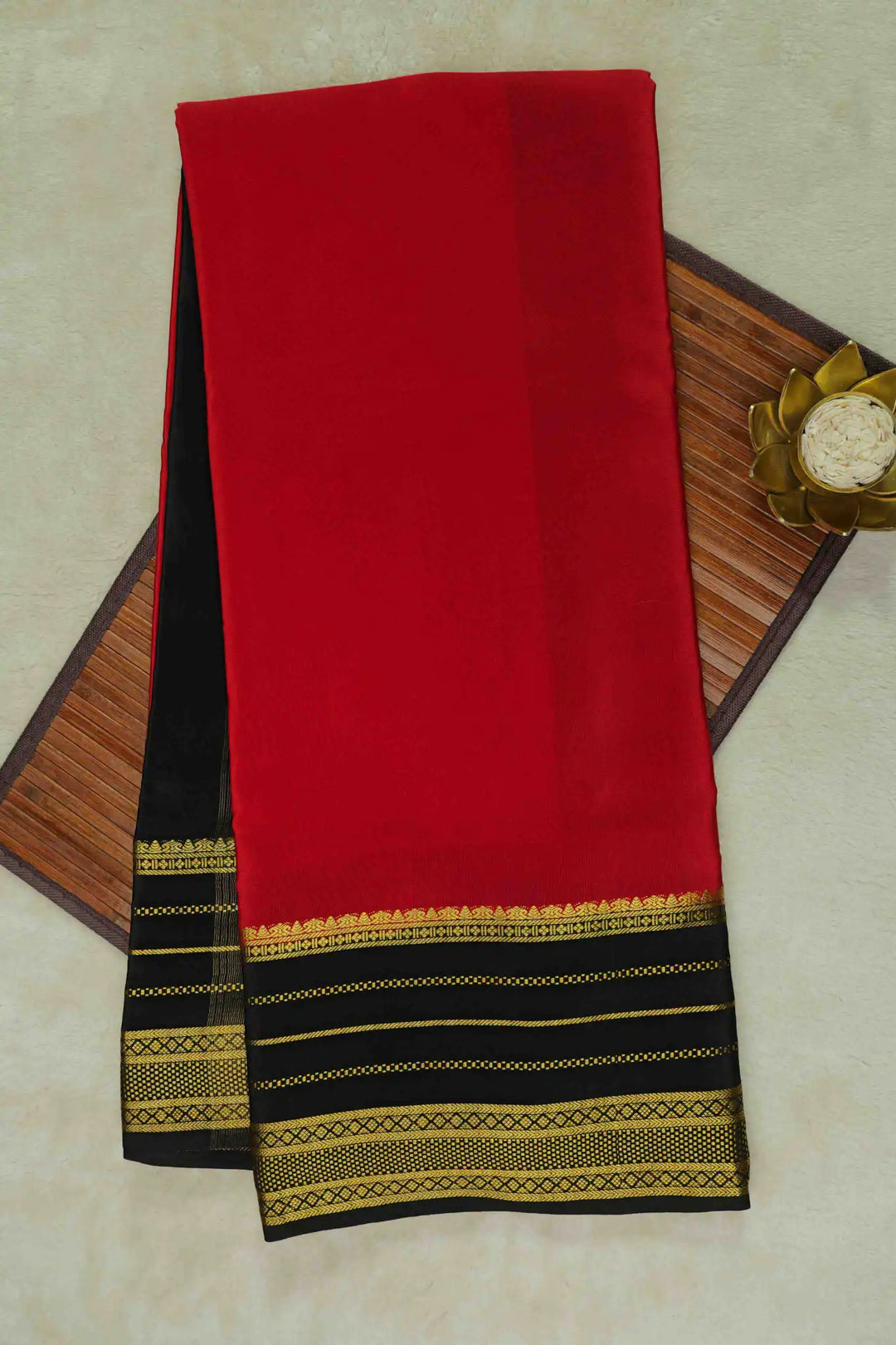 Mysore Silk Saree in red with black and gold border