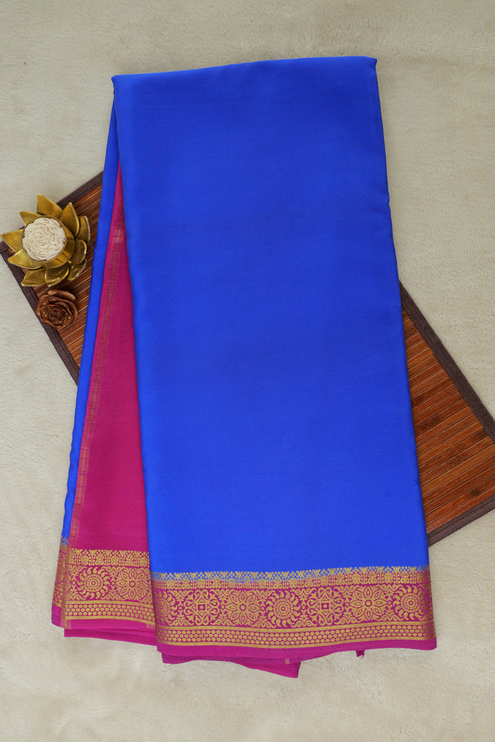 Mysore Silk Saree in royal blue with a pink border