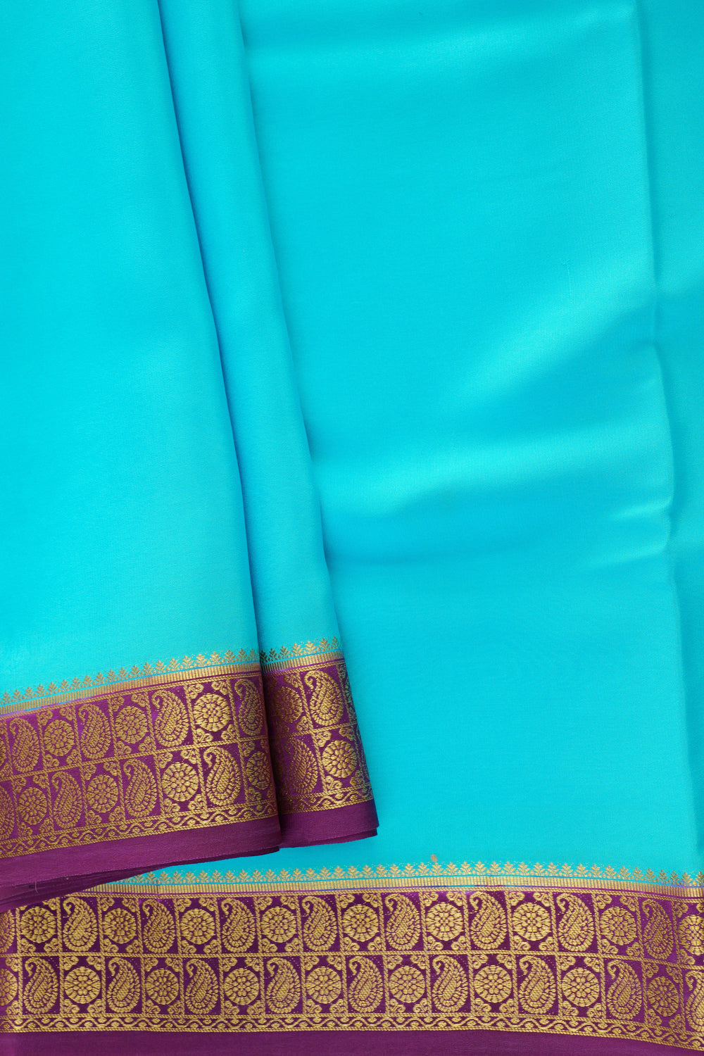 Mysore Silk Saree in turquoise with purple border