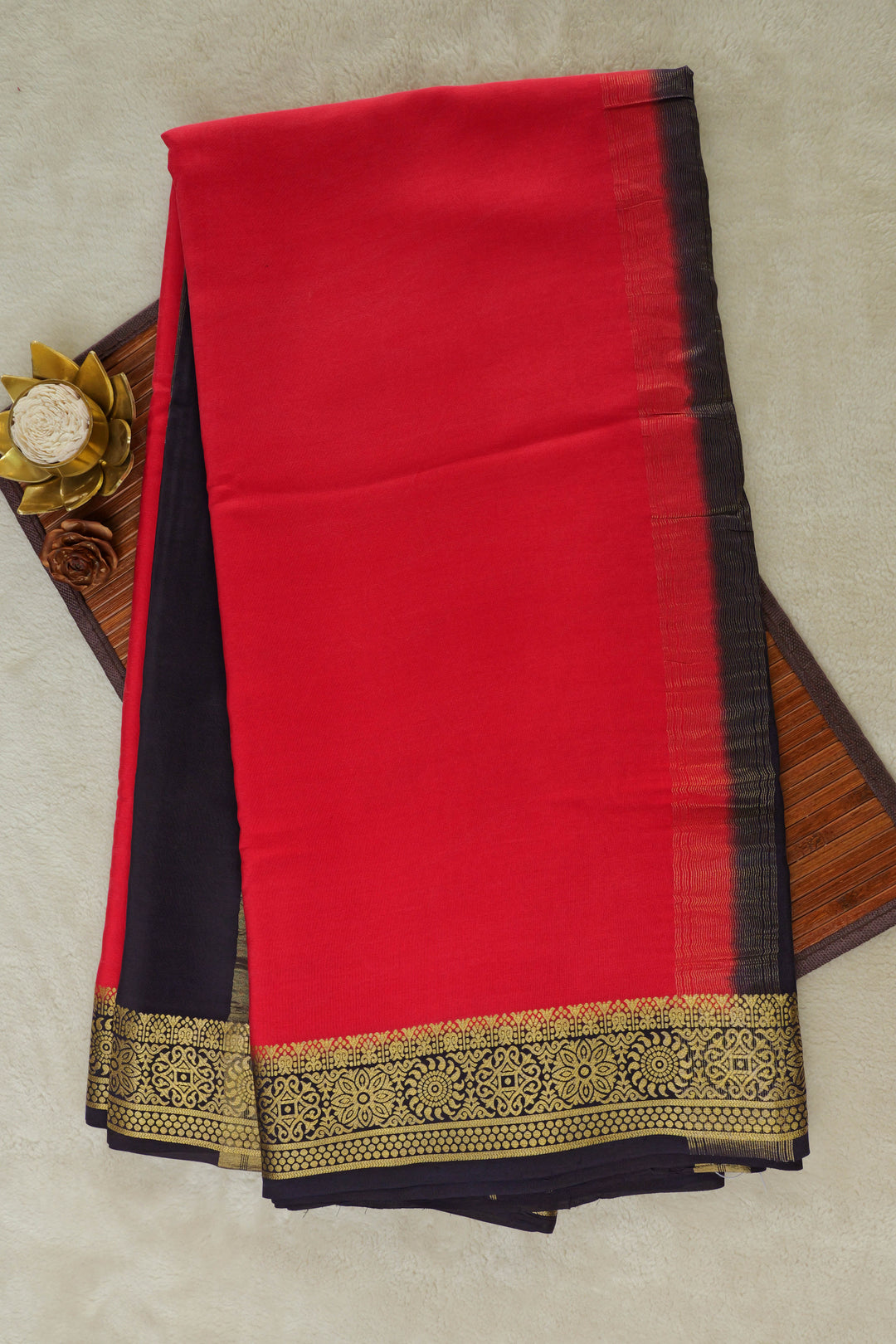 Mysore Silk Saree in vibrant red with black border