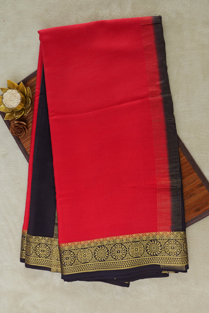 Mysore Silk Saree in vibrant red with black border