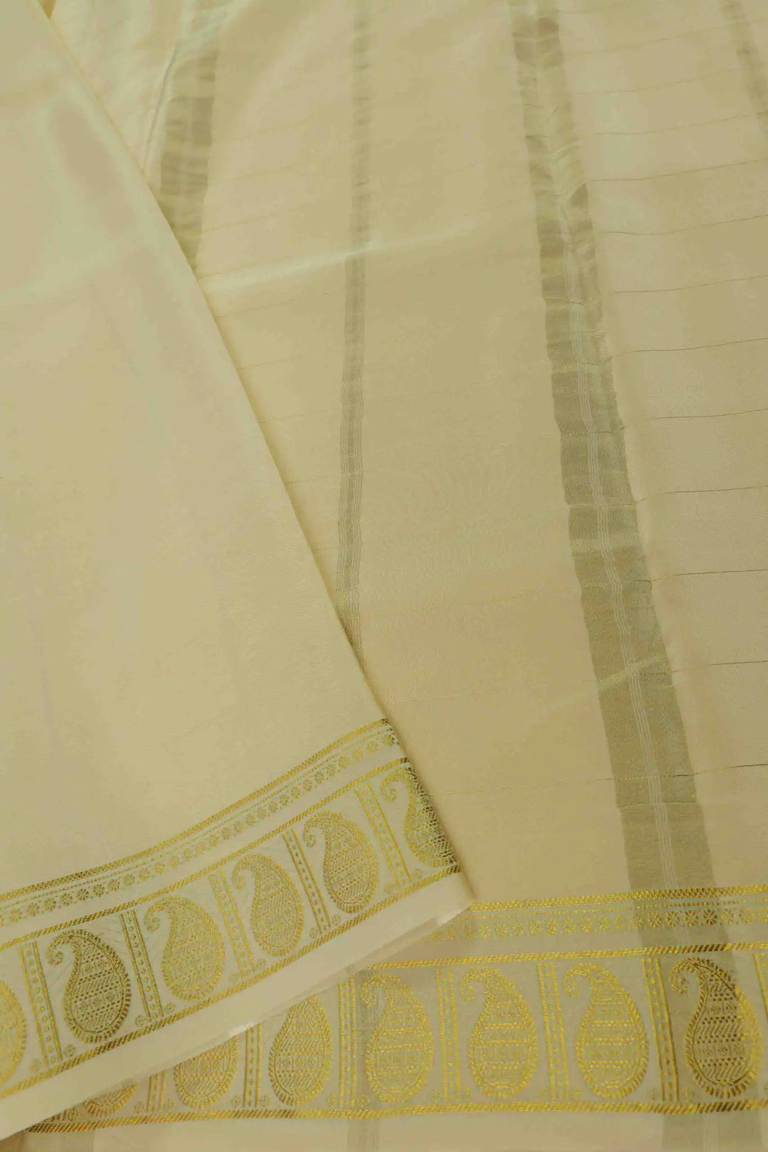 Mysore Silk Saree light beige with gold pallu and border