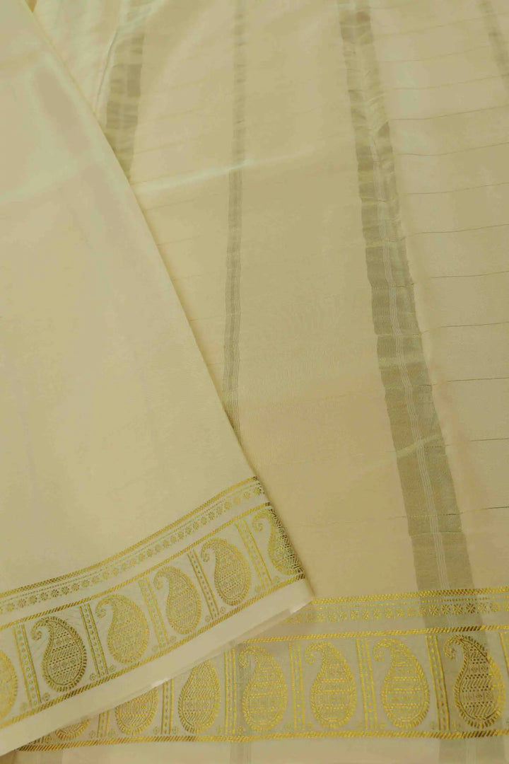 Mysore Silk Saree light beige with gold pallu and border