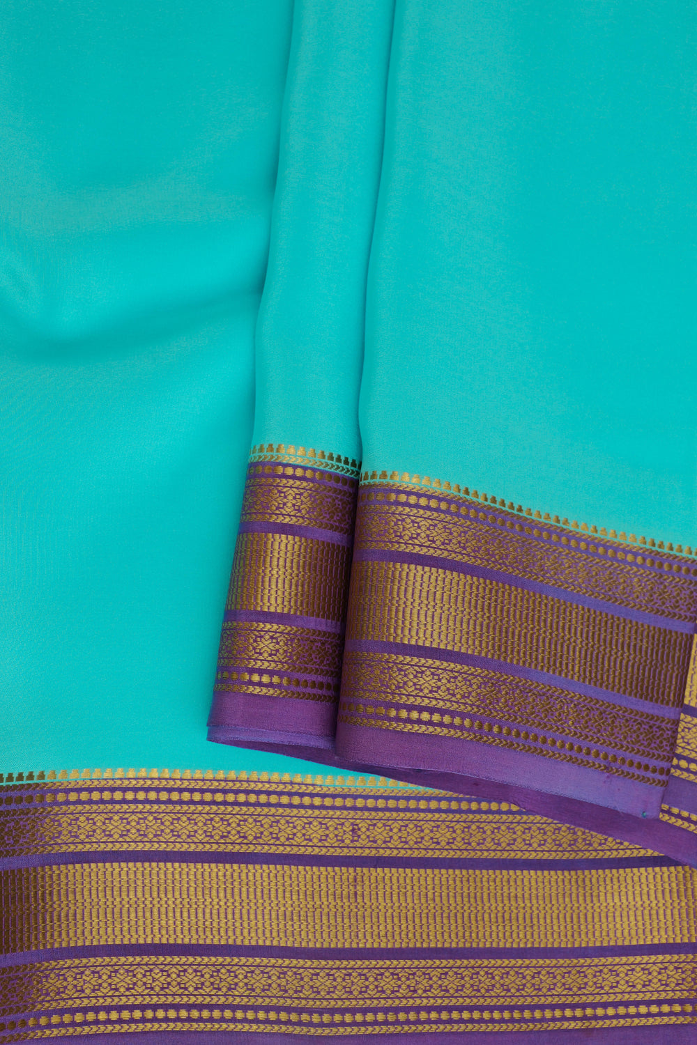 Mysore Silk Saree with purple pallu and golden zari border