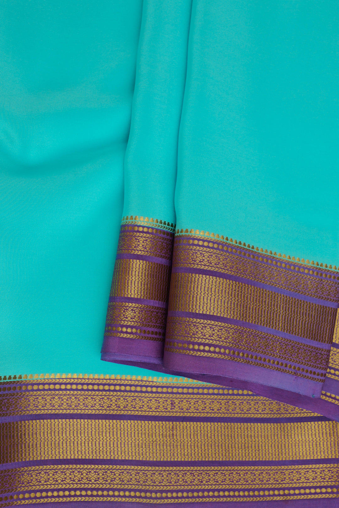 Mysore Silk Saree with purple pallu and golden zari border