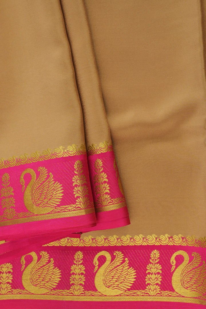 Mysore Silk Sarees In Brown And Pink With Swan