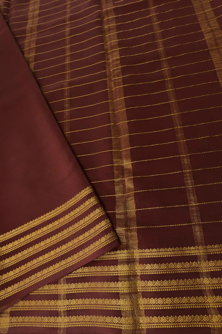  Mysore Silk Sarees In Orange and Brown Color with Contrast Blouse