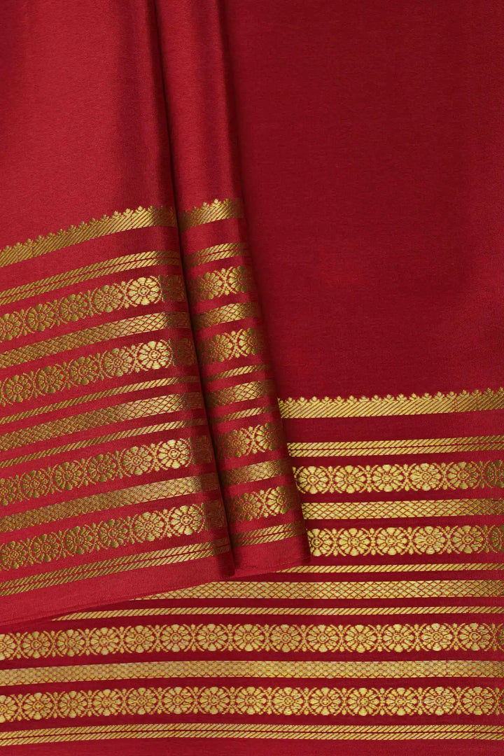  Mysore Silk Sarees in Bright Red with Gold Border Design
