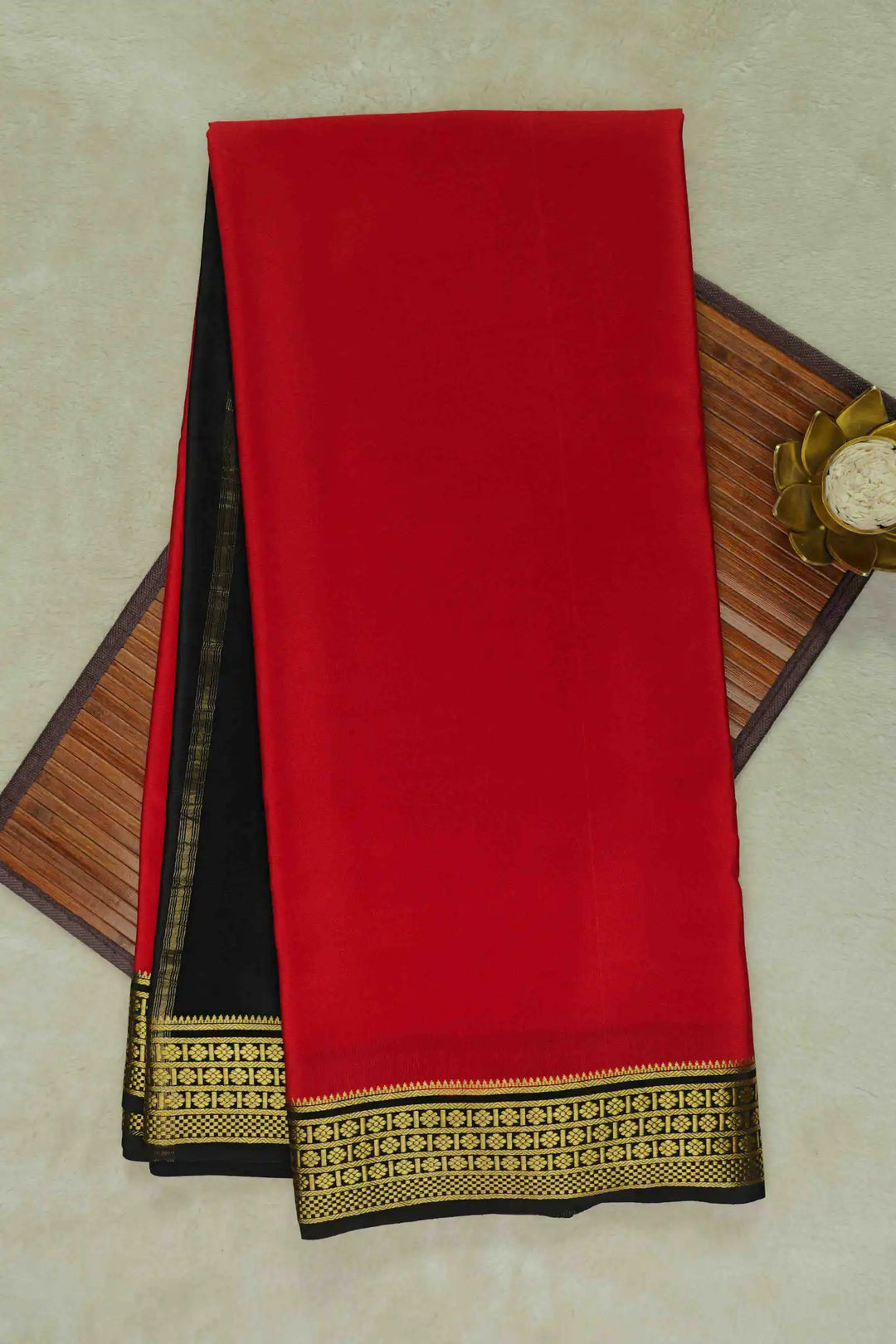 Mysore Silk Sarees in red with black and gold border