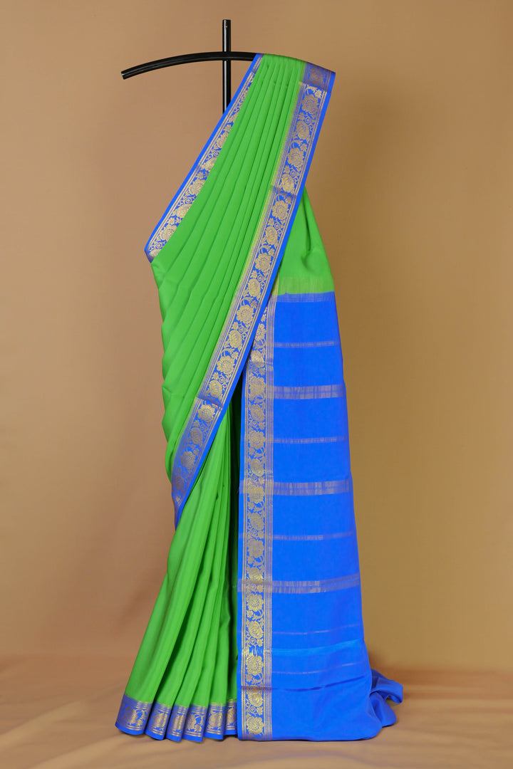 Mysore Silk in Green and Blue with Gold Accents 