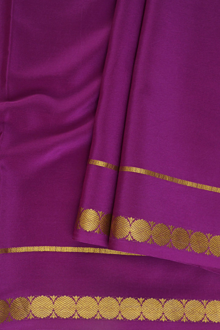 Mysore crepe silk saree in deep magenta with gold border design