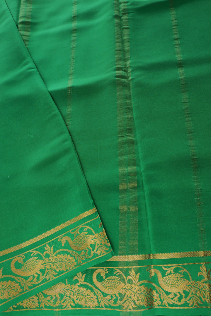 Mysore crepe silk saree in pink with green zari pallu