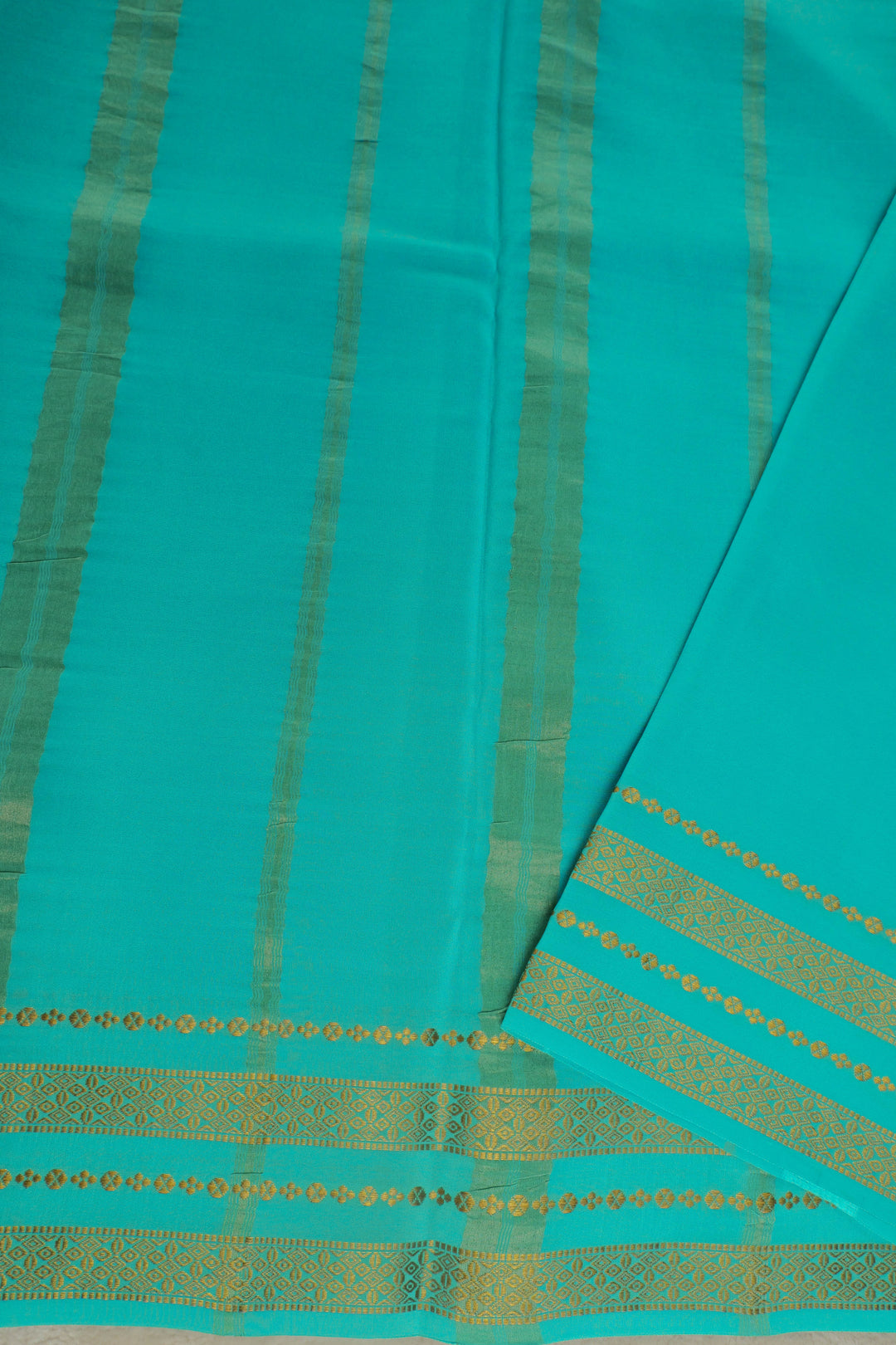 Mysore crepe silk saree in sea green with gold pallu