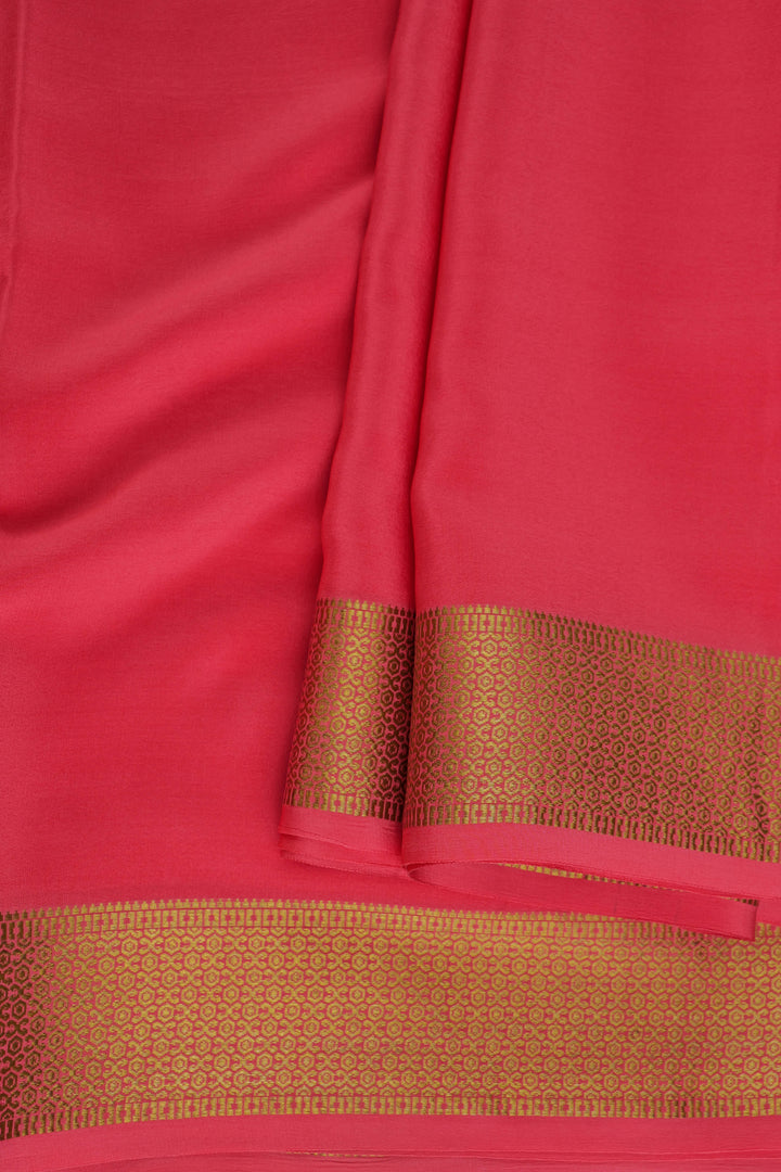 Mysore crepe silk saree in vibrant pink with golden border
