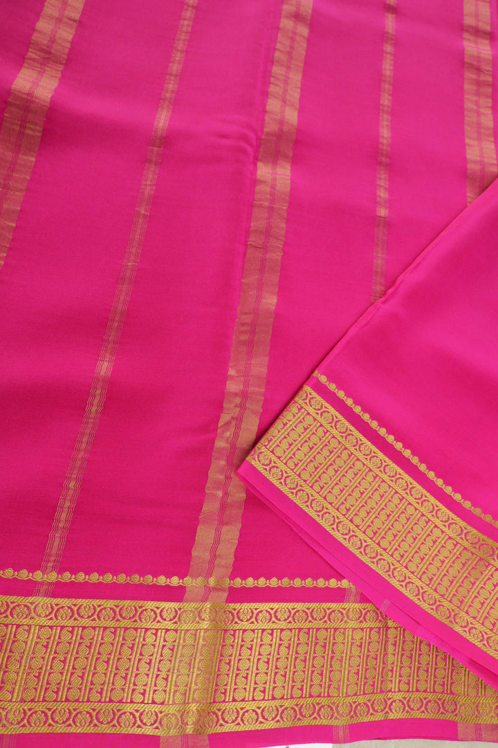 Mysore silk saree in dark blue color with pink pallu