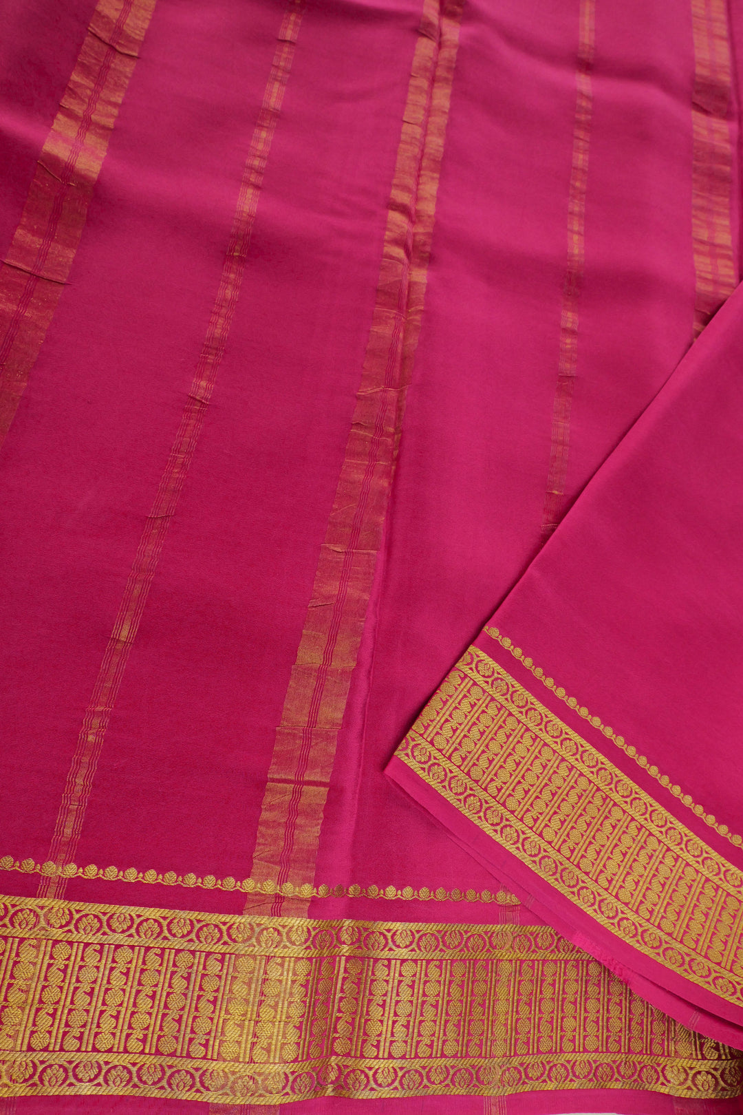 Mysore silk saree in green color with pink pallu