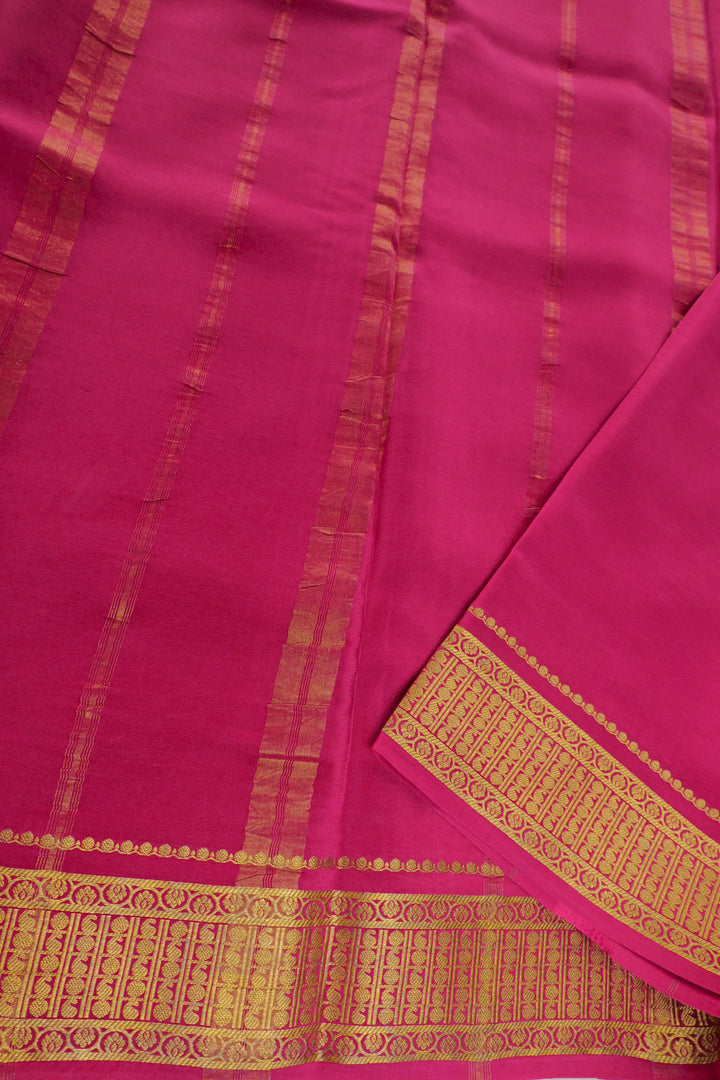 Mysore silk saree in green color with pink pallu