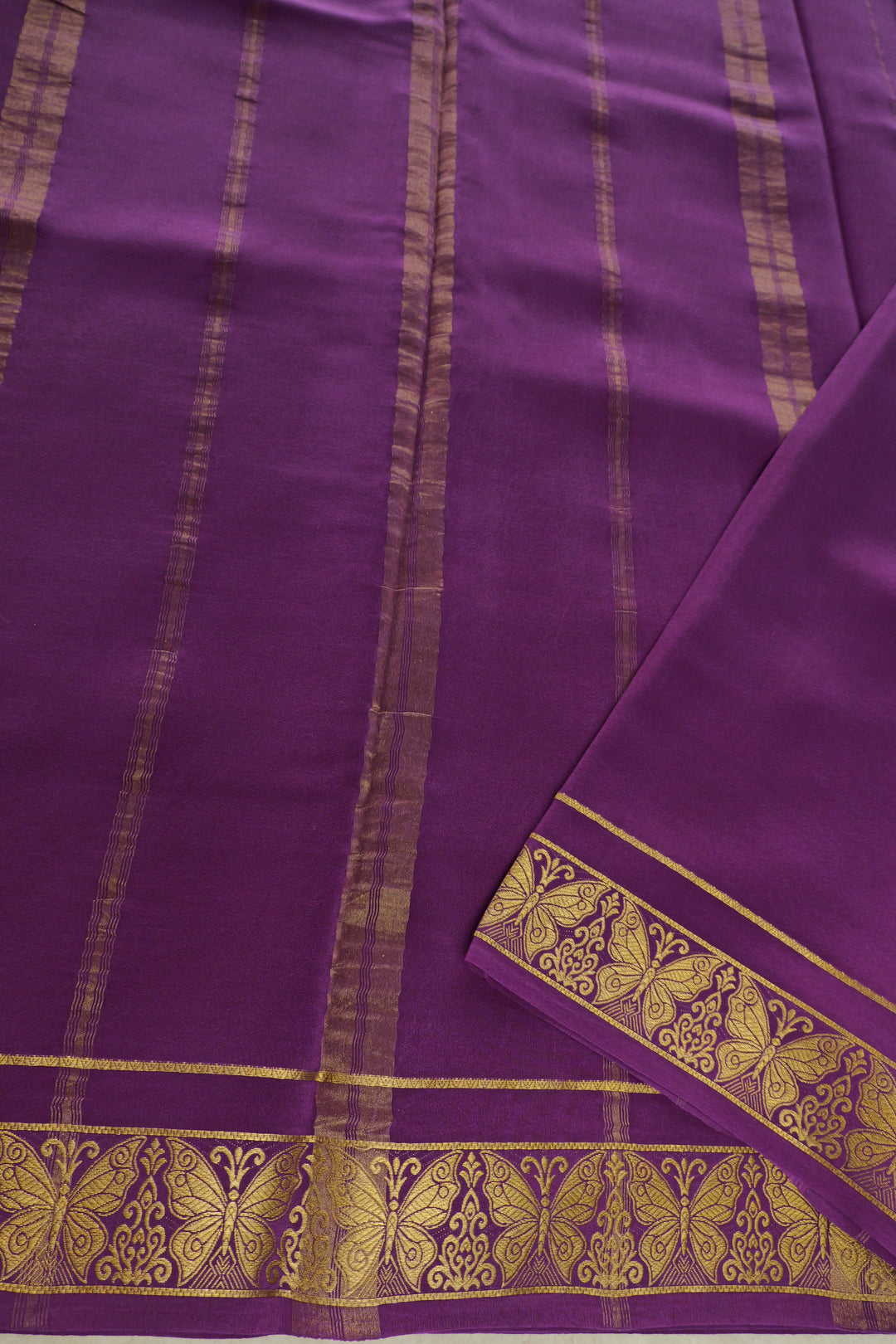 Mysore silk saree in green color with rich purple pallu
