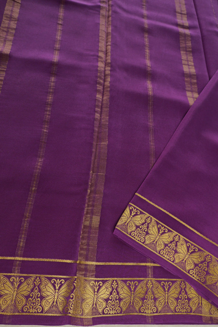 Mysore silk saree in green color with rich purple pallu