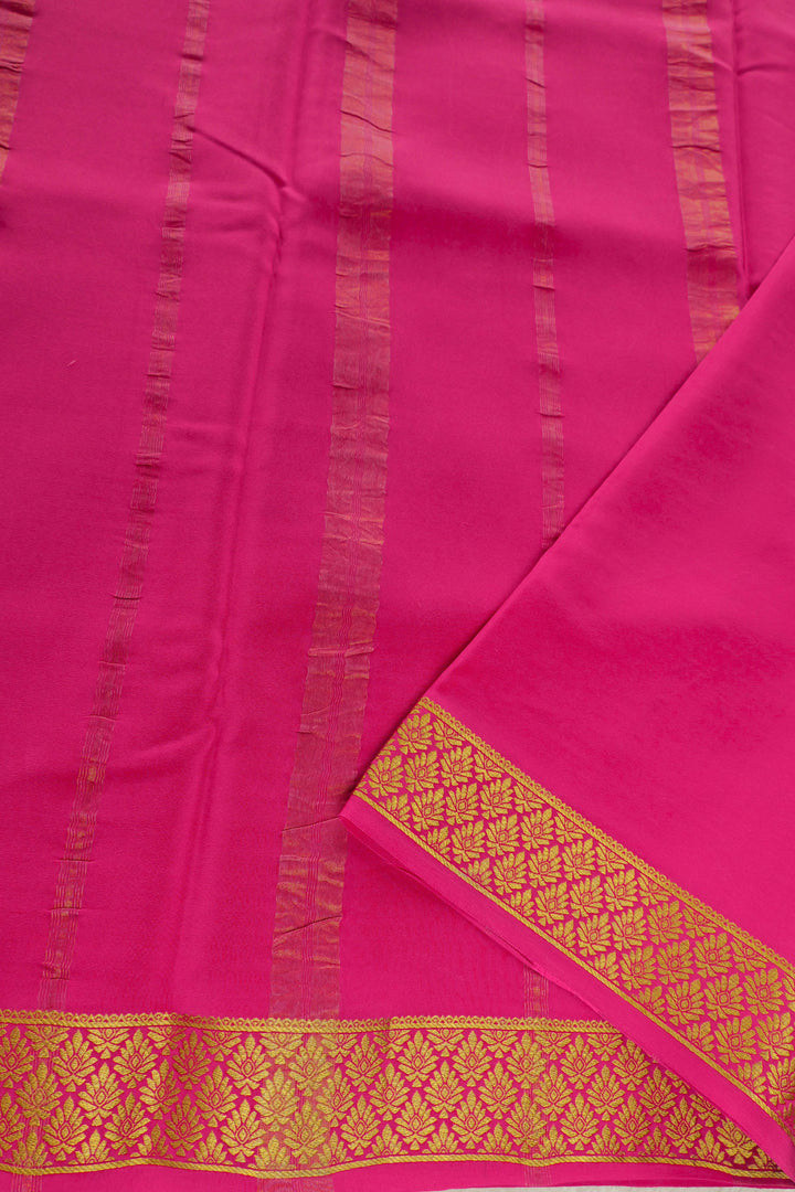 Mysore silk saree in maroon with contrasting pink and gold border pallu