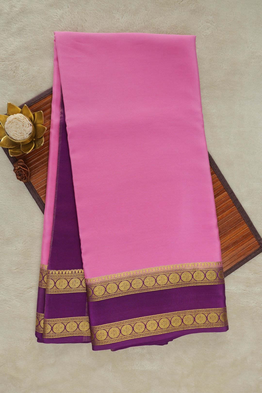 Mysore silk saree in pink and purple with gold