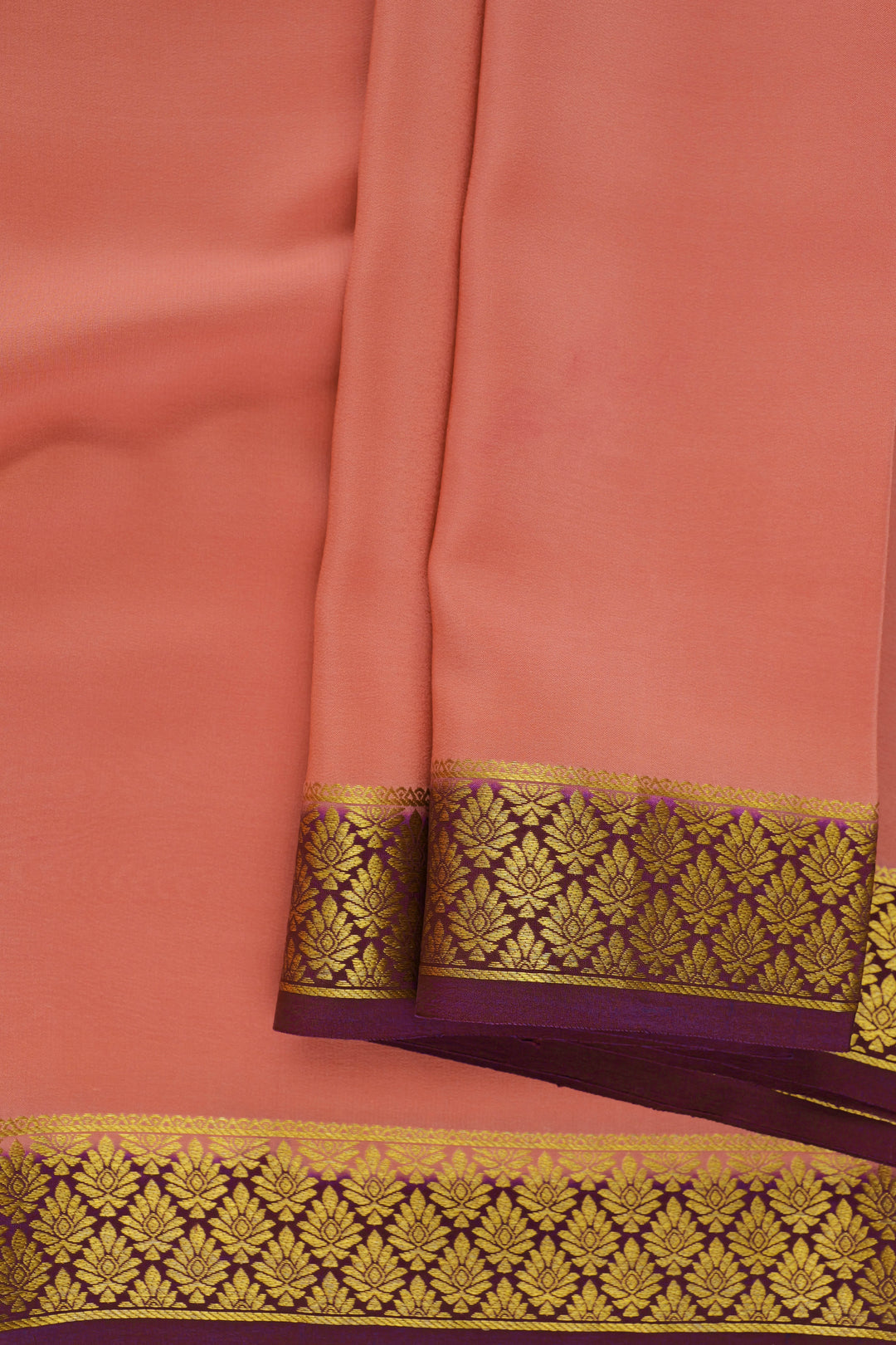 Mysore silk saree in pink with rich purple and gold border design