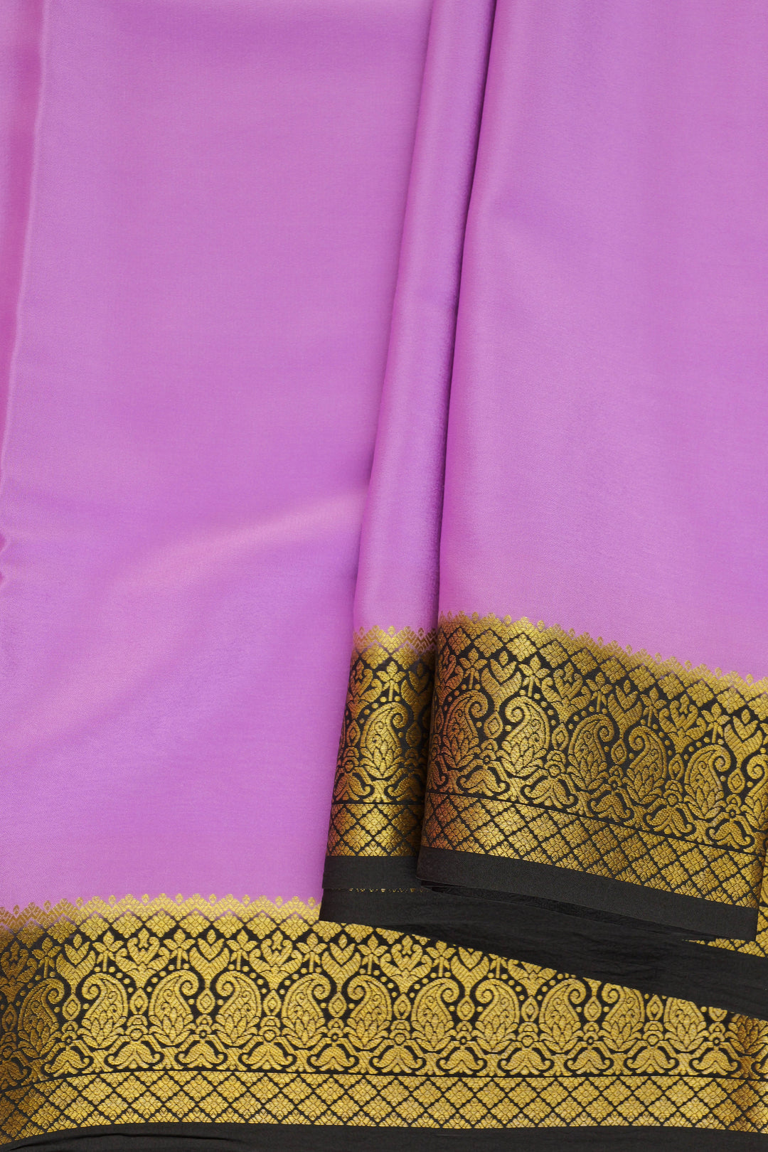 Mysore silk saree in purple with a black and gold border