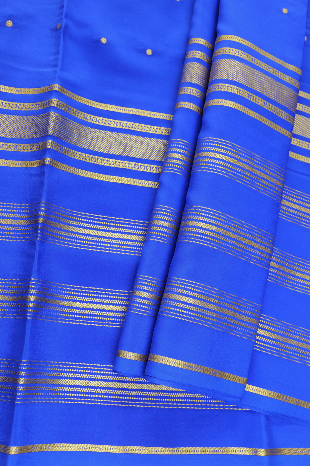 Mysore silk saree in royal blue with golden border and pallu design
