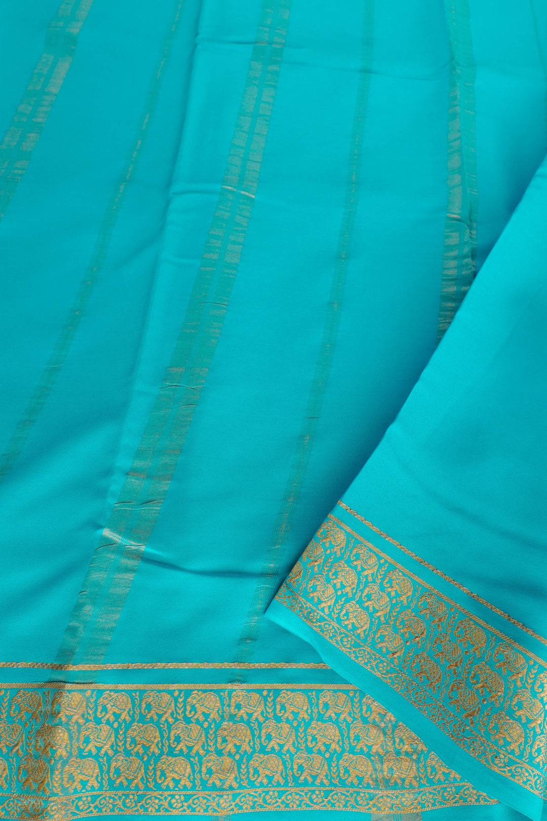Mysore silk saree in royal purple with blue pallu and gold detailing