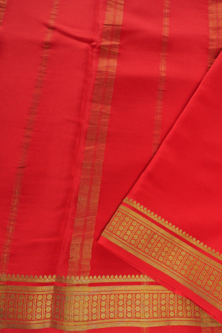 Mysore silk saree with bright red pallu golden zari work