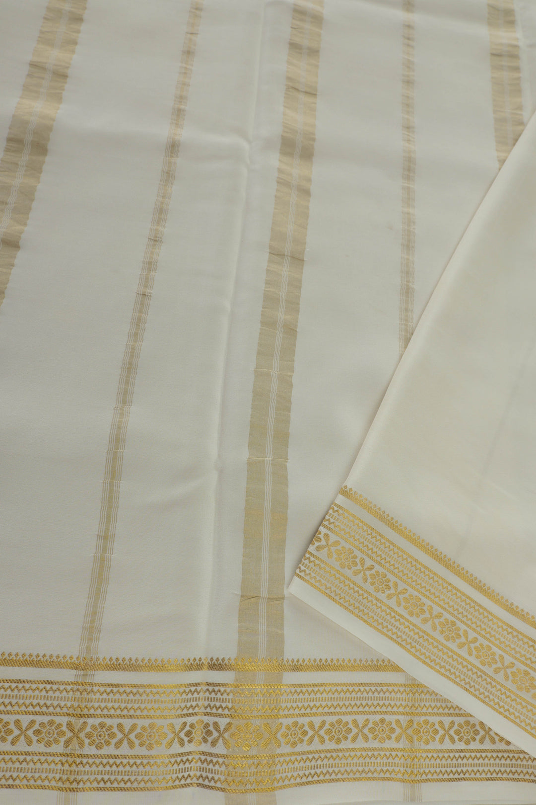 Mysore silk saree with golden border and cream pallu