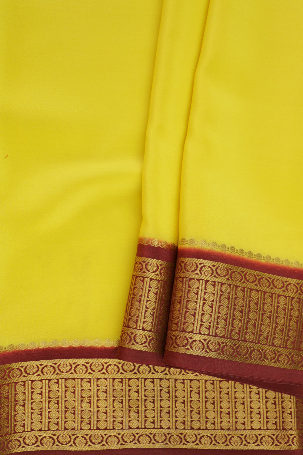 Mysore silk saree with plain yellow design and zari border