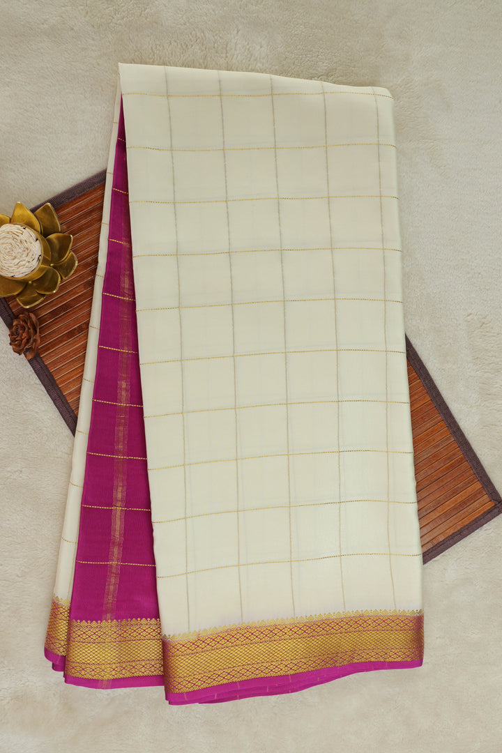 Mysore silk sarees in white with pink pallu and golden border