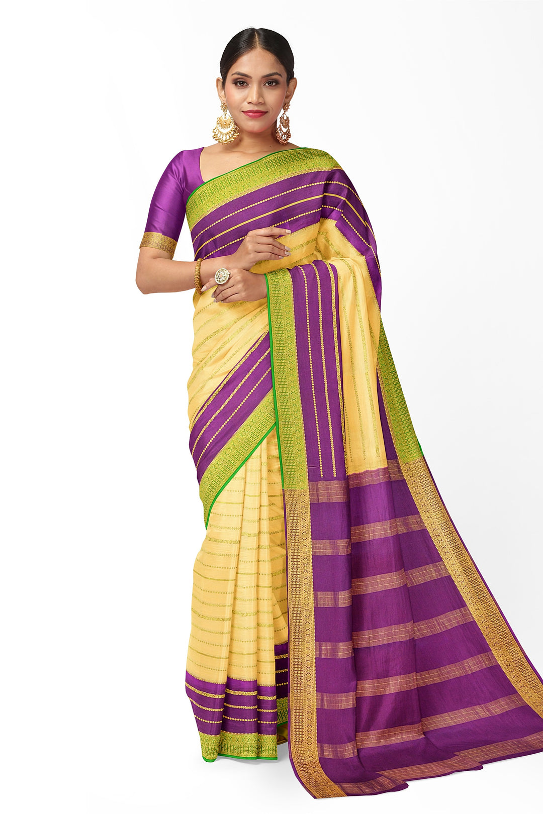 Cream Pure Mysore Crepe Silk 3D Saree | SILK MARK CERTIFIED