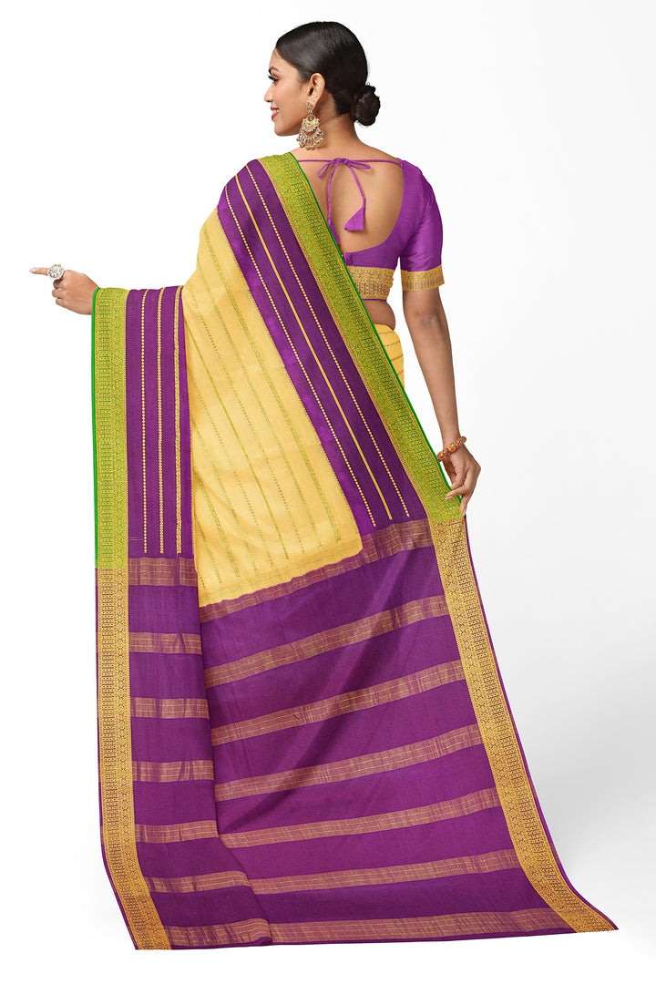 Cream Pure Mysore Crepe Silk 3D Saree | SILK MARK CERTIFIED