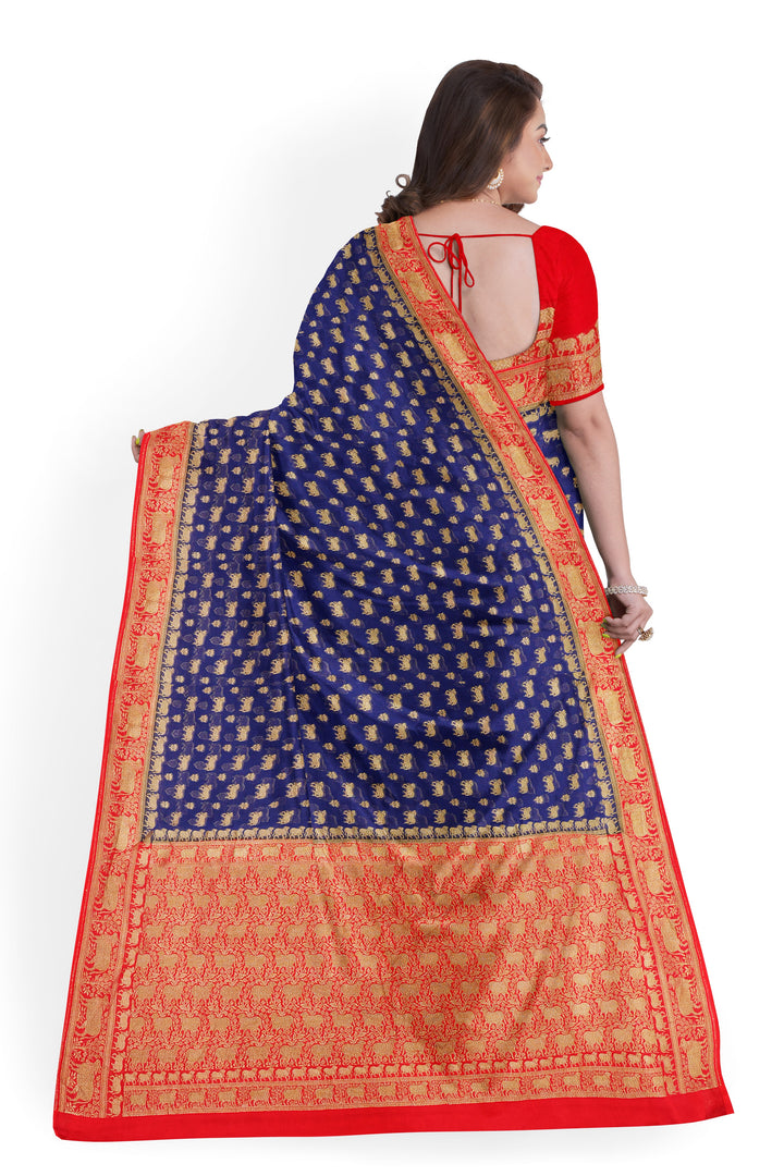 Handwoven Royal Blue Silk Georgette Khadi Saree- Antique Contrast | SILK MARK CERTIFIED