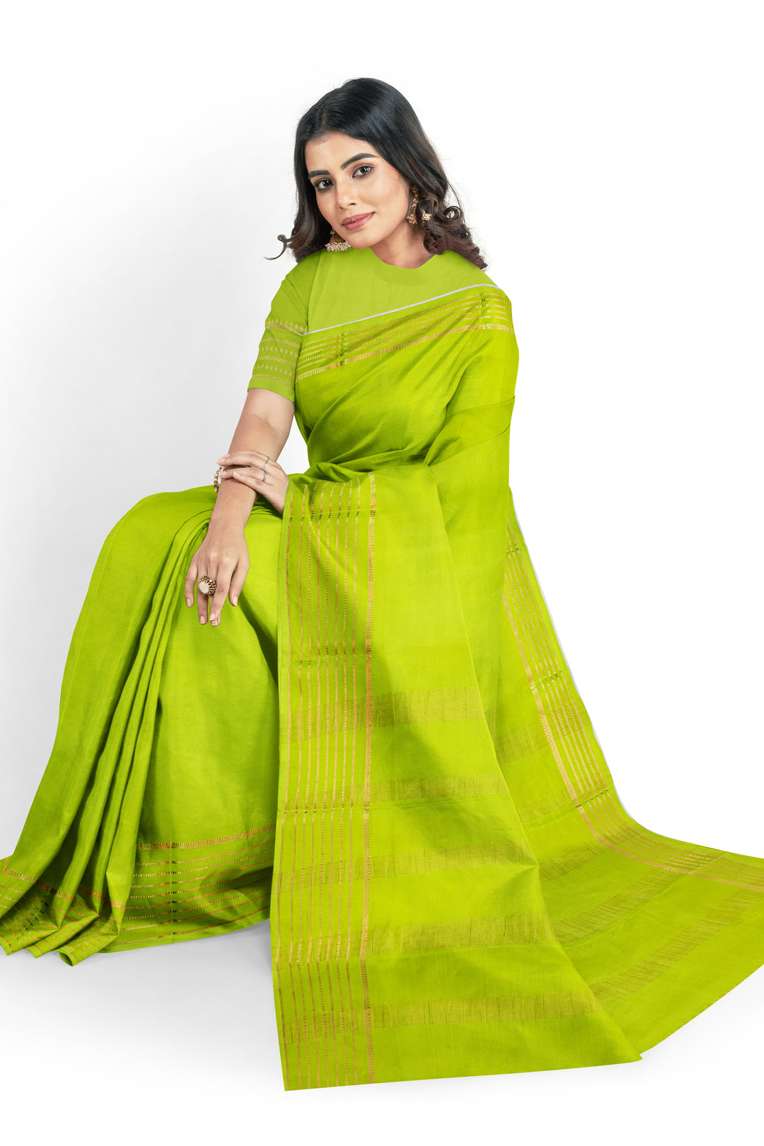 Neon Green Butta Pure Mysore Crepe Silk Saree | SILK MARK CERTIFIED