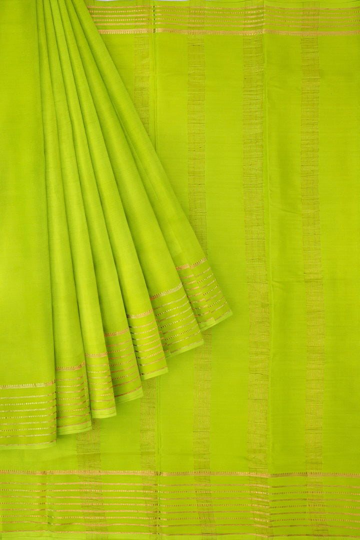 Neon Green Butta Pure Mysore Crepe Silk Saree | SILK MARK CERTIFIED