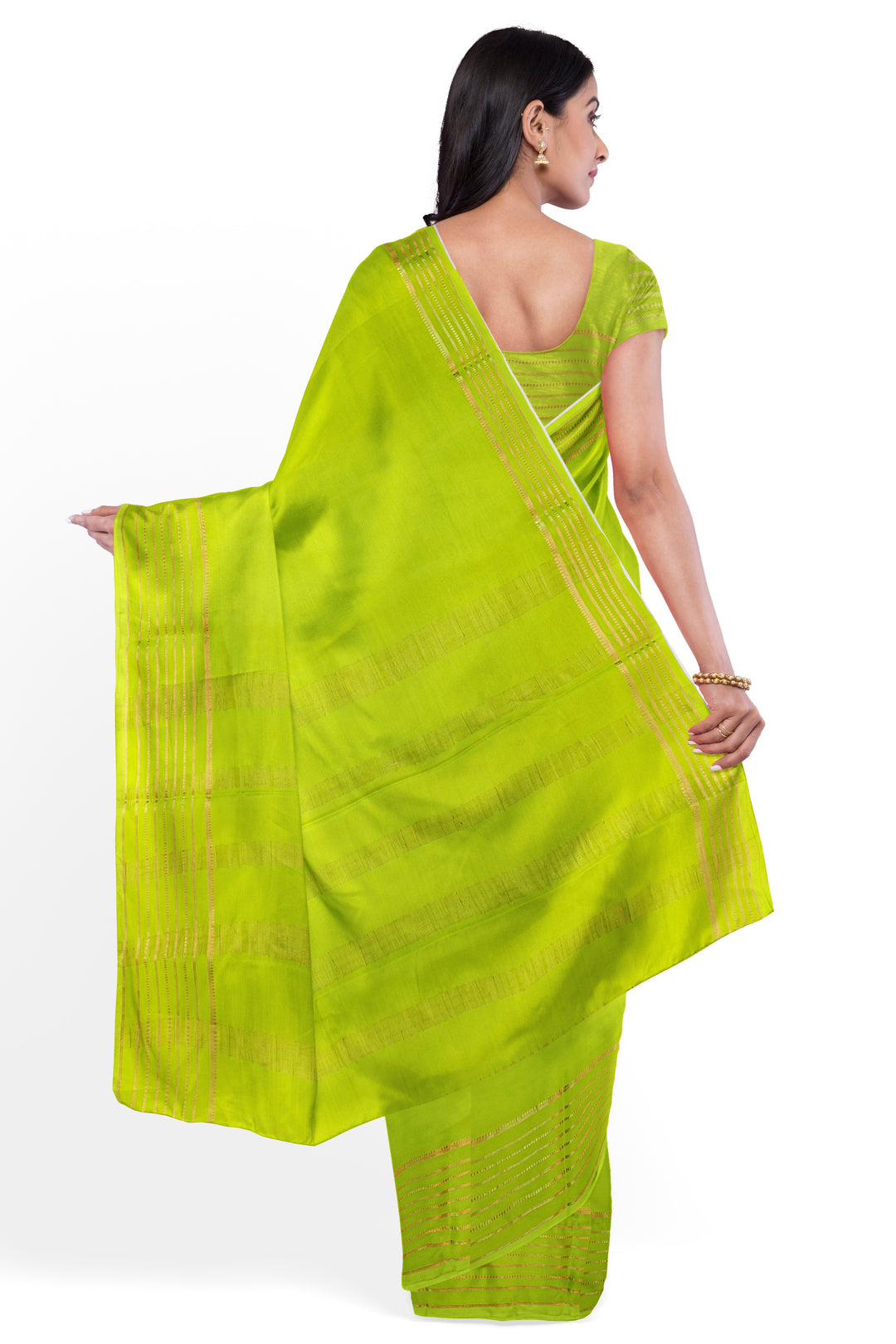 Neon Green Butta Pure Mysore Crepe Silk Saree | SILK MARK CERTIFIED