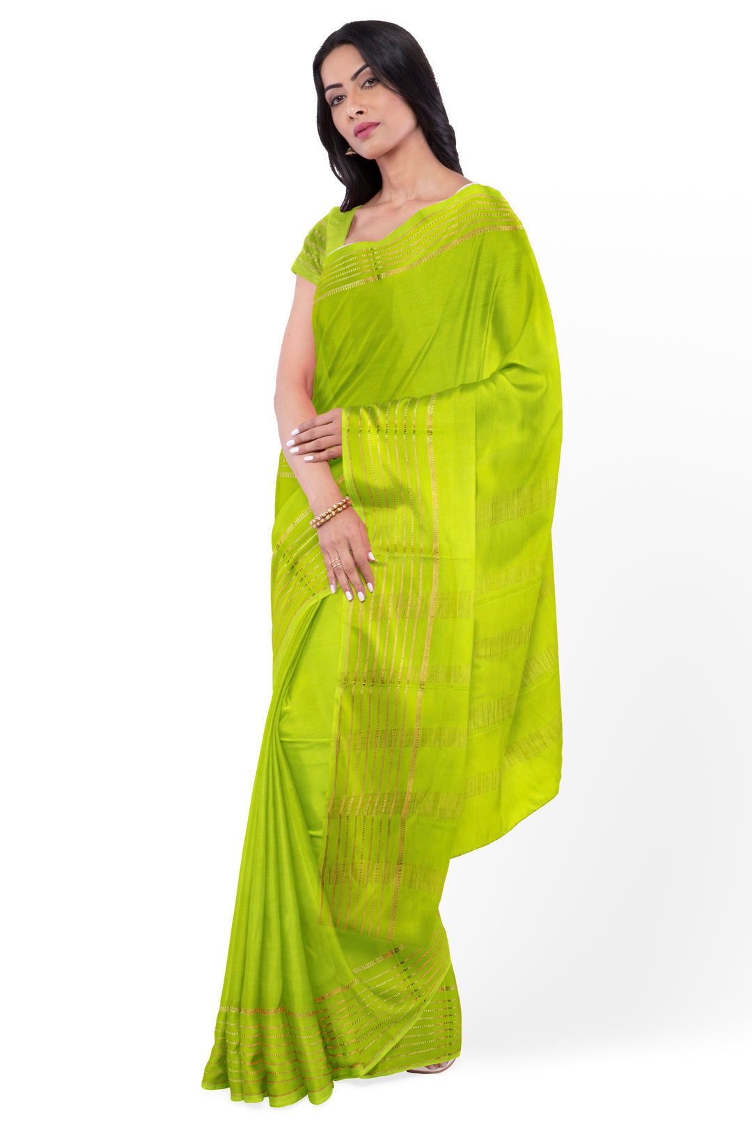 Neon Green Butta Pure Mysore Crepe Silk Saree | SILK MARK CERTIFIED