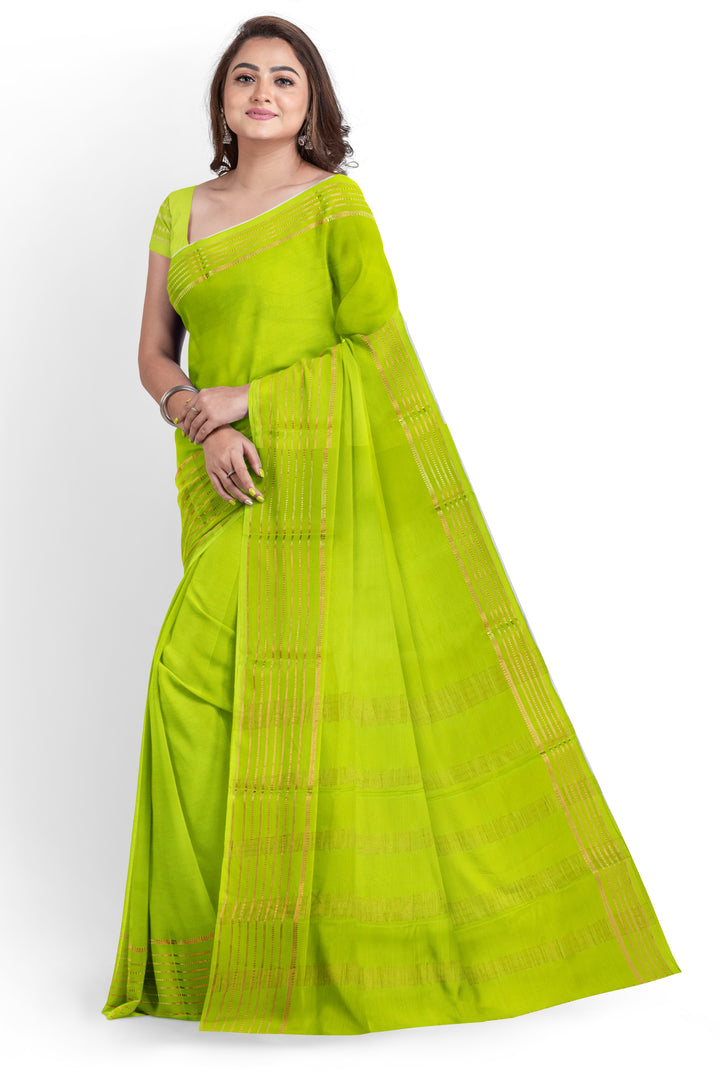 Neon Green Butta Pure Mysore Crepe Silk Saree | SILK MARK CERTIFIED