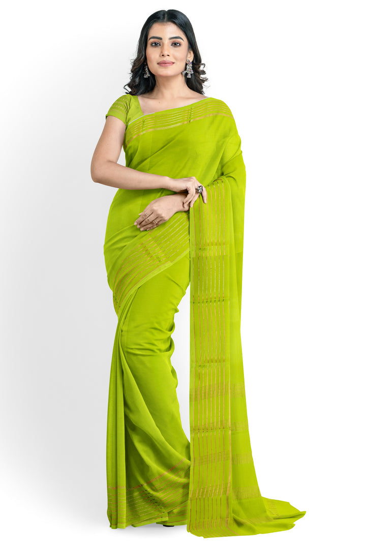 Neon Green Butta Pure Mysore Crepe Silk Saree | SILK MARK CERTIFIED