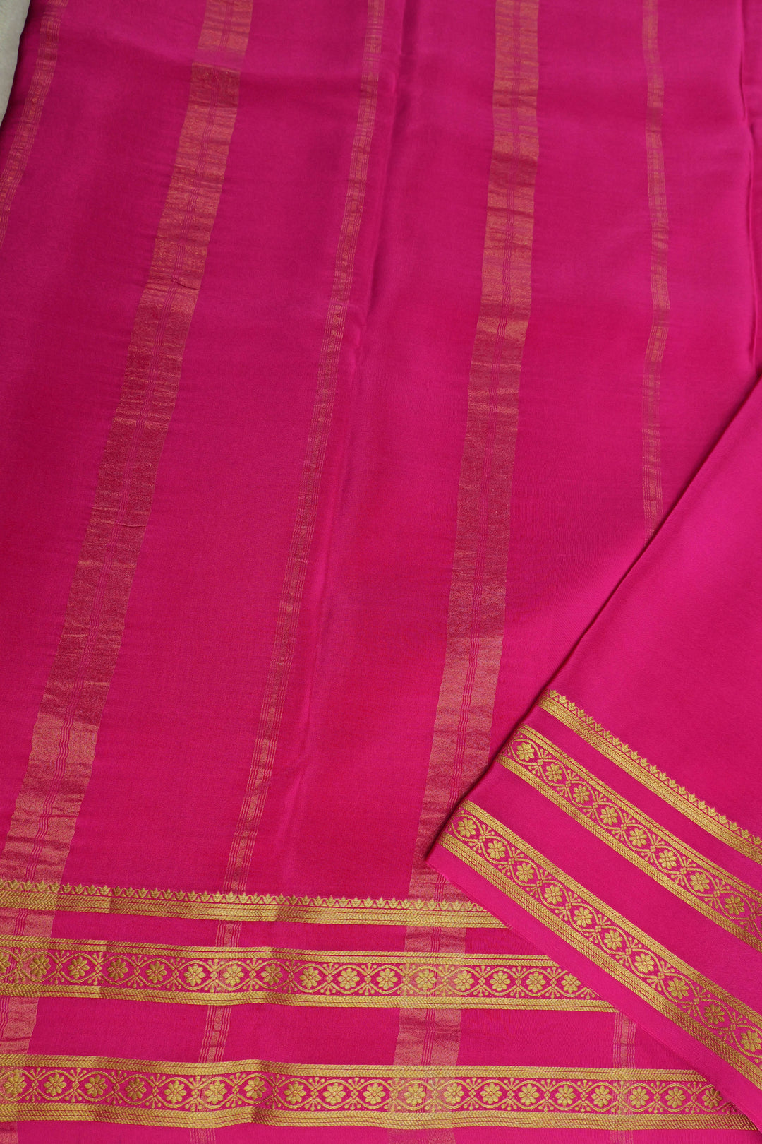Off White Checks Mysore Silk Saree with Pink Border and pallu