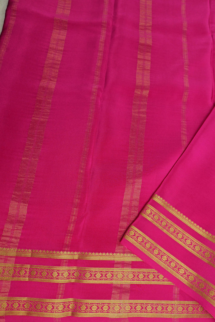 Off White Checks Mysore Silk Saree with Pink Border and pallu