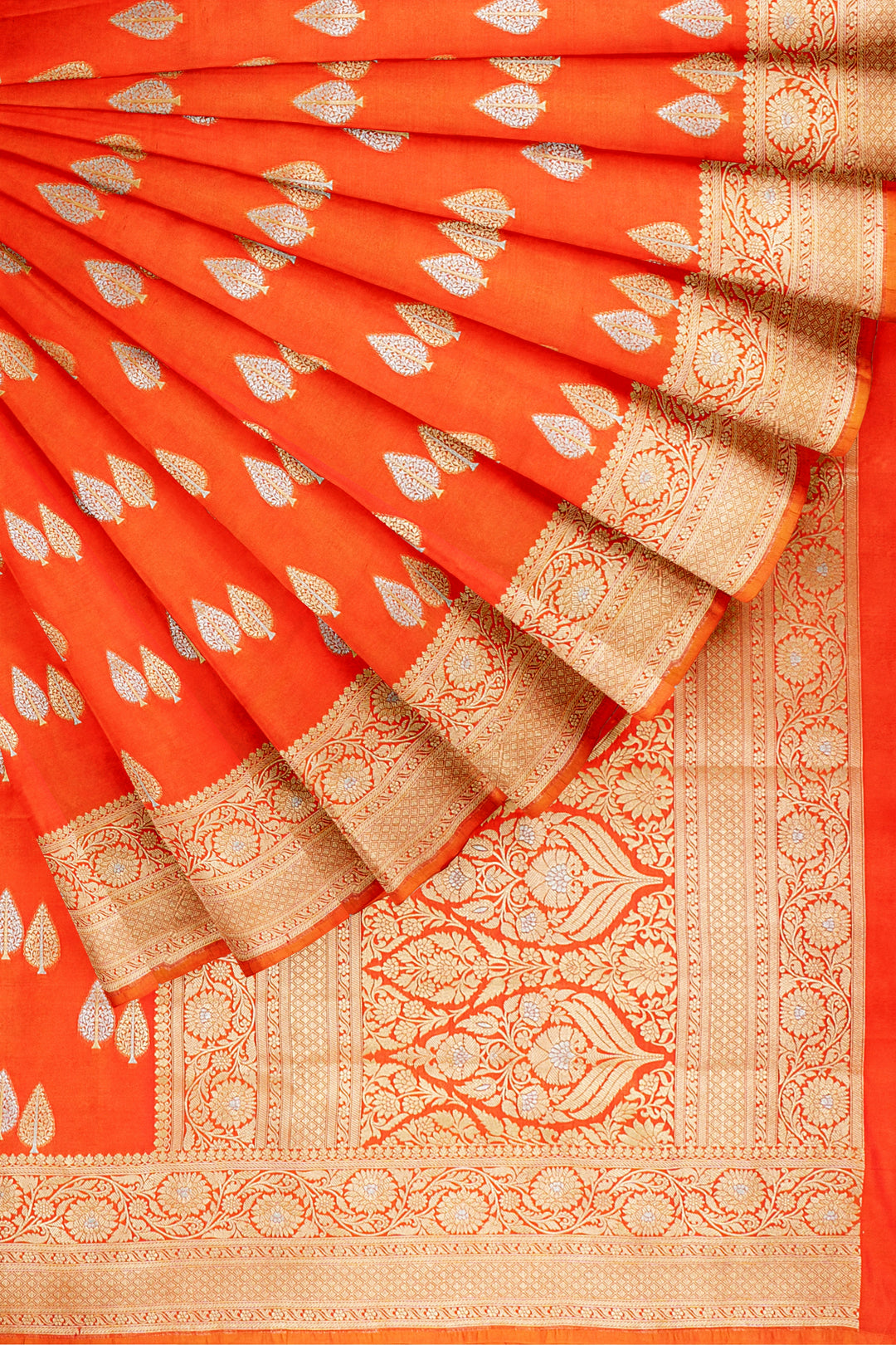 ORANGE COLOUR BLENDED KATAN SILK BANARASI HANDLOOM SAREE - ATHARVA