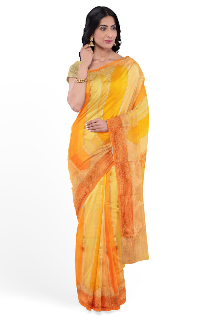 Pastel Orange Rangkat Khaddi Georgette Handloom Banarasi Saree | SILK MARK CERTIFIED - ATHARVA